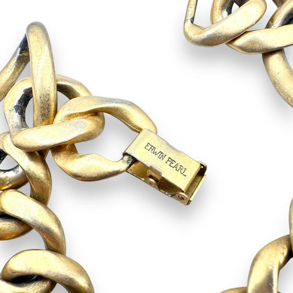 Erwin Pearl Matte Gold Tone Chunky Curb Chain Bracelet 80s 90s Vintage 8” - Picture 4 of 5